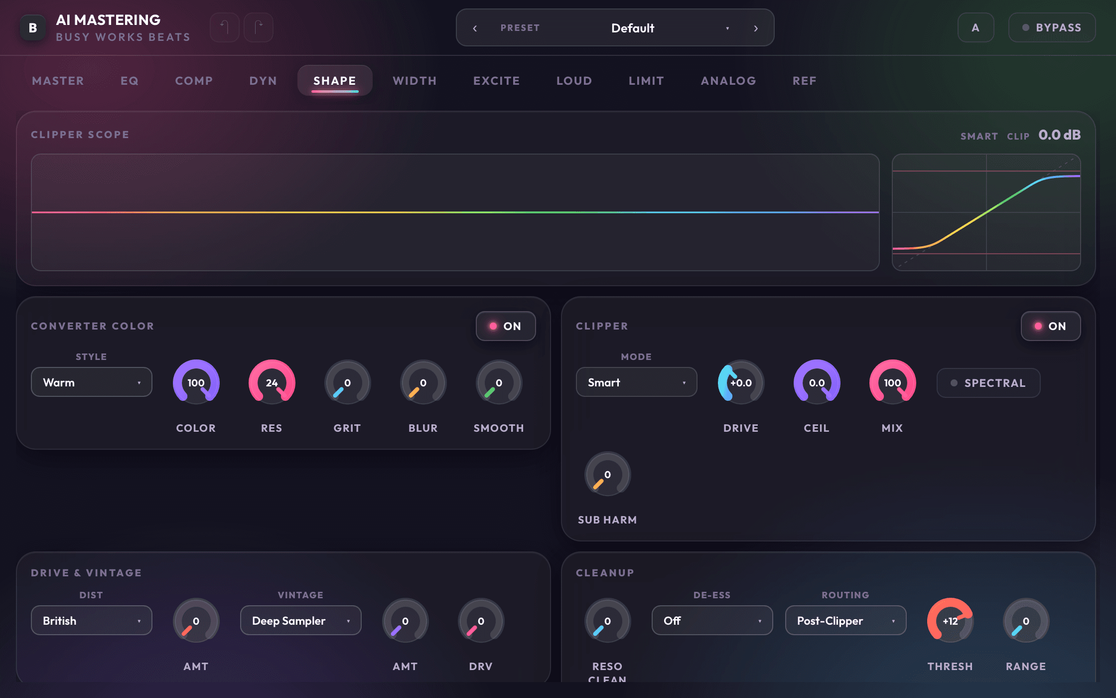 AI Mastering 11 shape page showing the new clipper view