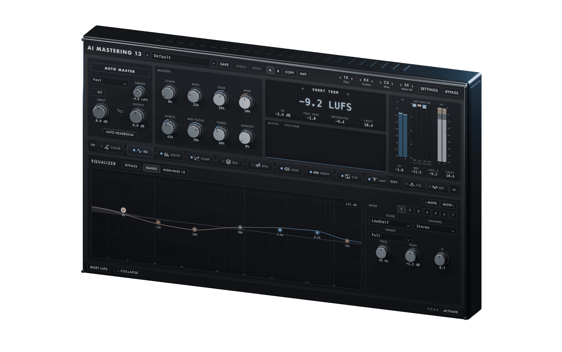 AI Mastering 13 plugin interface