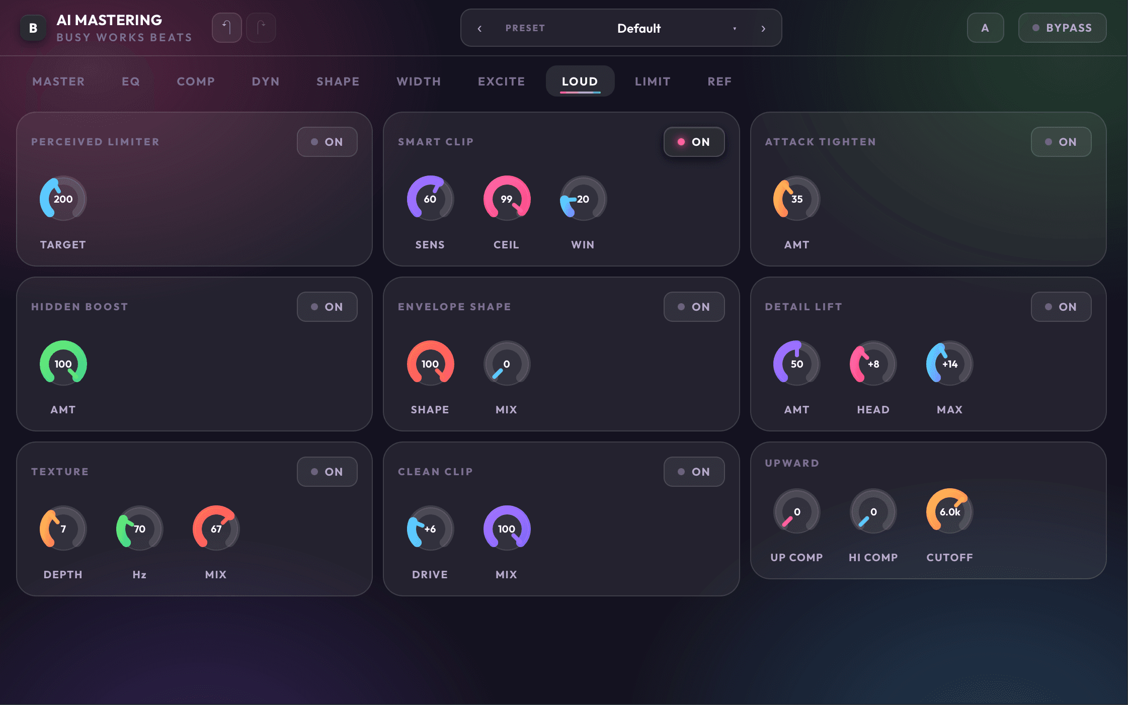 AI Mastering 9 loudness page with target loudness, genre, and headroom controls