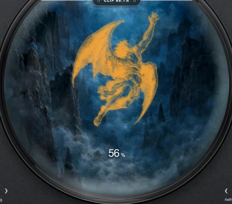 Gold HADES character inside the atmospheric center artwork