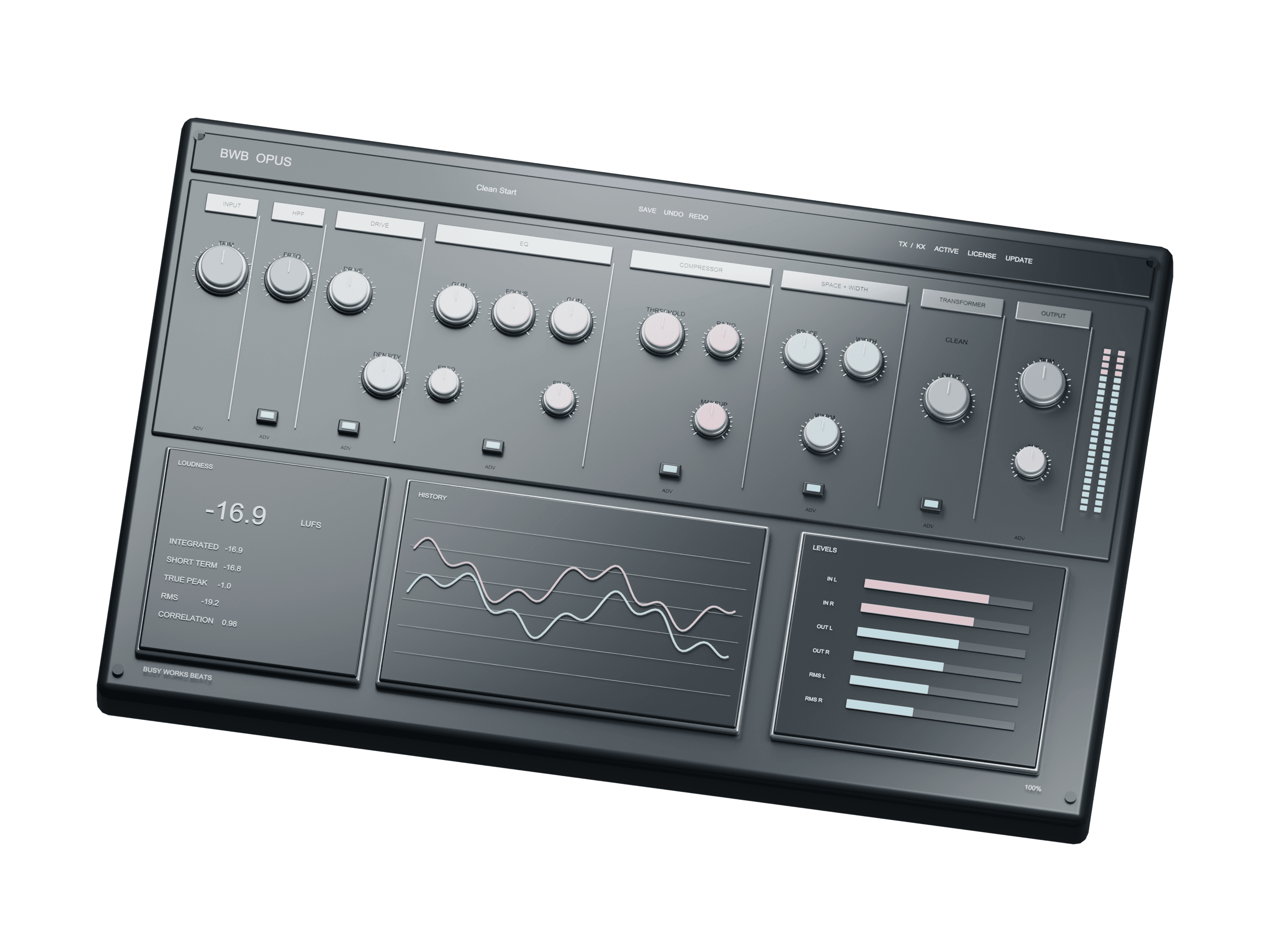 Current Opus modeled in Blender with raised hardware controls and integrated meters