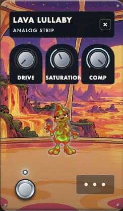 Analog strip guitar pedal with its full artwork, controls and footswitch