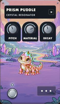 Crystal resonator guitar pedal with its full artwork, controls and footswitch