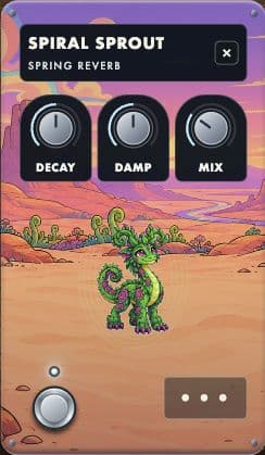 Spring reverb guitar pedal with its full artwork, controls and footswitch