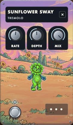 Tremolo guitar pedal with its full artwork, controls and footswitch
