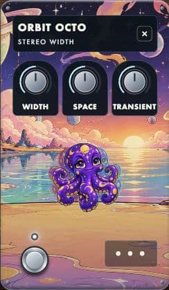Stereo width guitar pedal with its full artwork, controls and footswitch