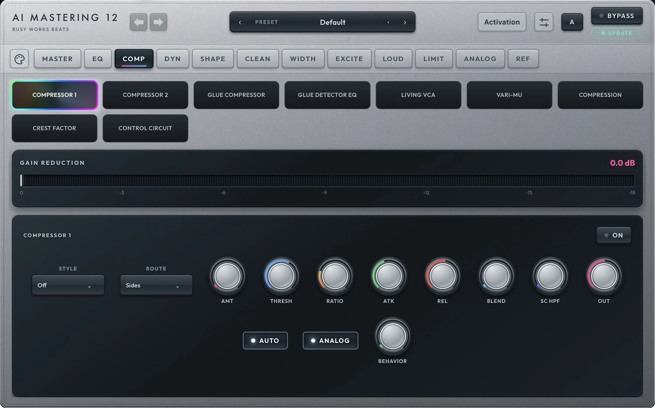 AI Mastering 12 COMP module interface