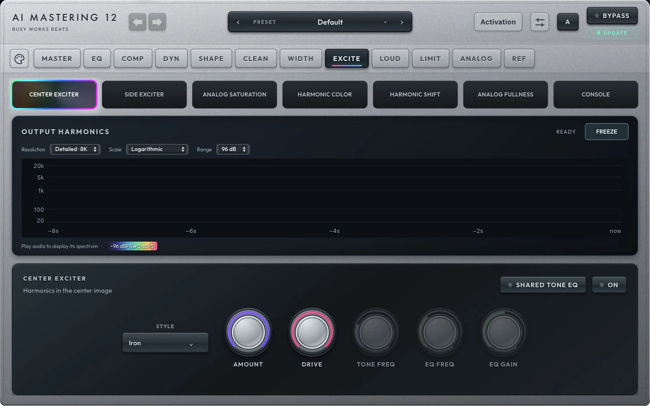 AI Mastering 12 EXCITE module interface
