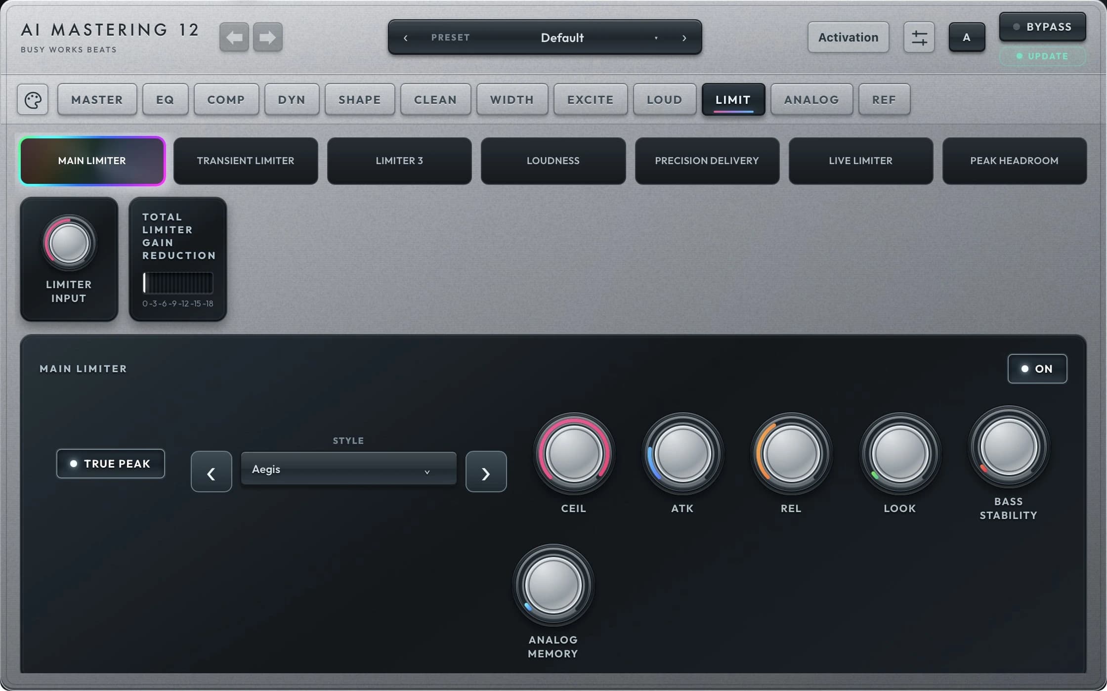 AI Mastering 12 LIMIT module interface