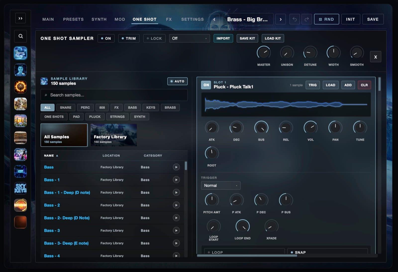Sampler 2 One Shot sampler with sample browser, trigger controls, and loop points
