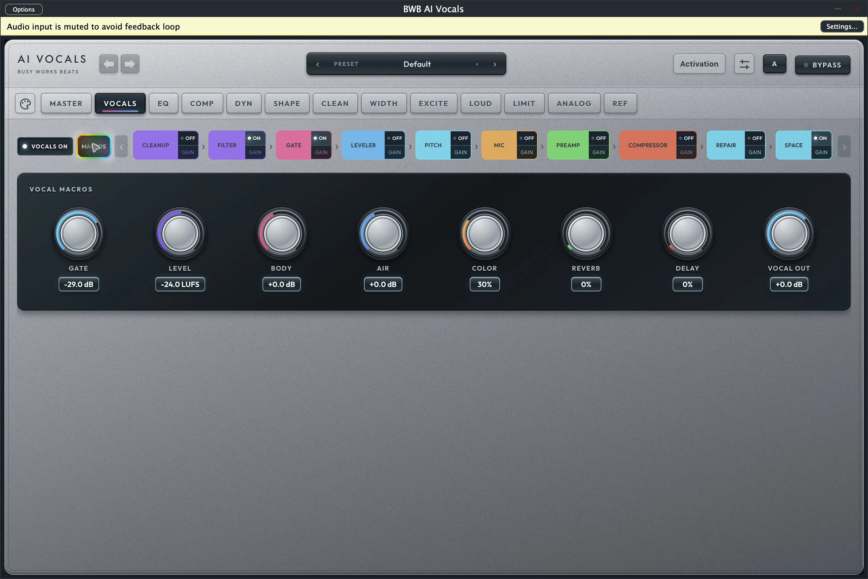 Full · vocal modules · Macros controls